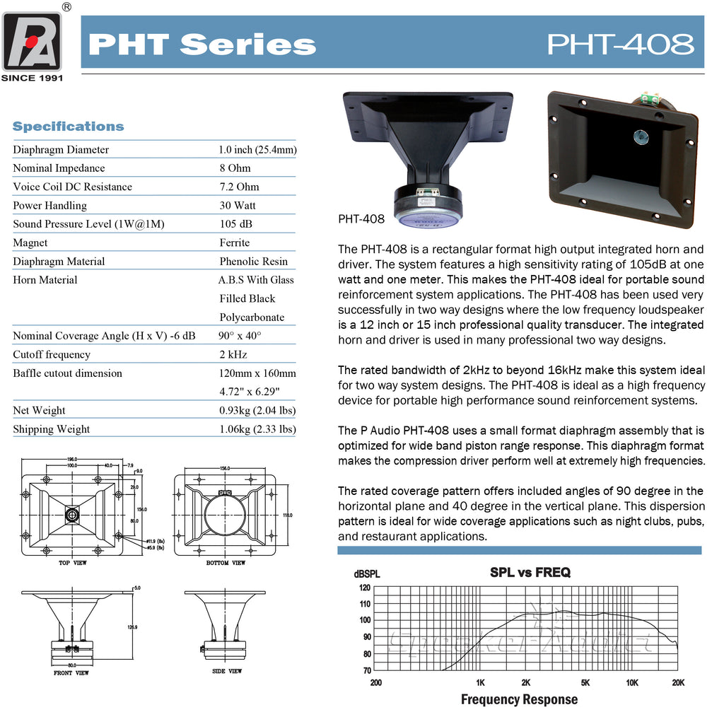 P-AUDIO PHT-408 B-52 STORM CH-1 Horn Tweeter Foster style Phenolic