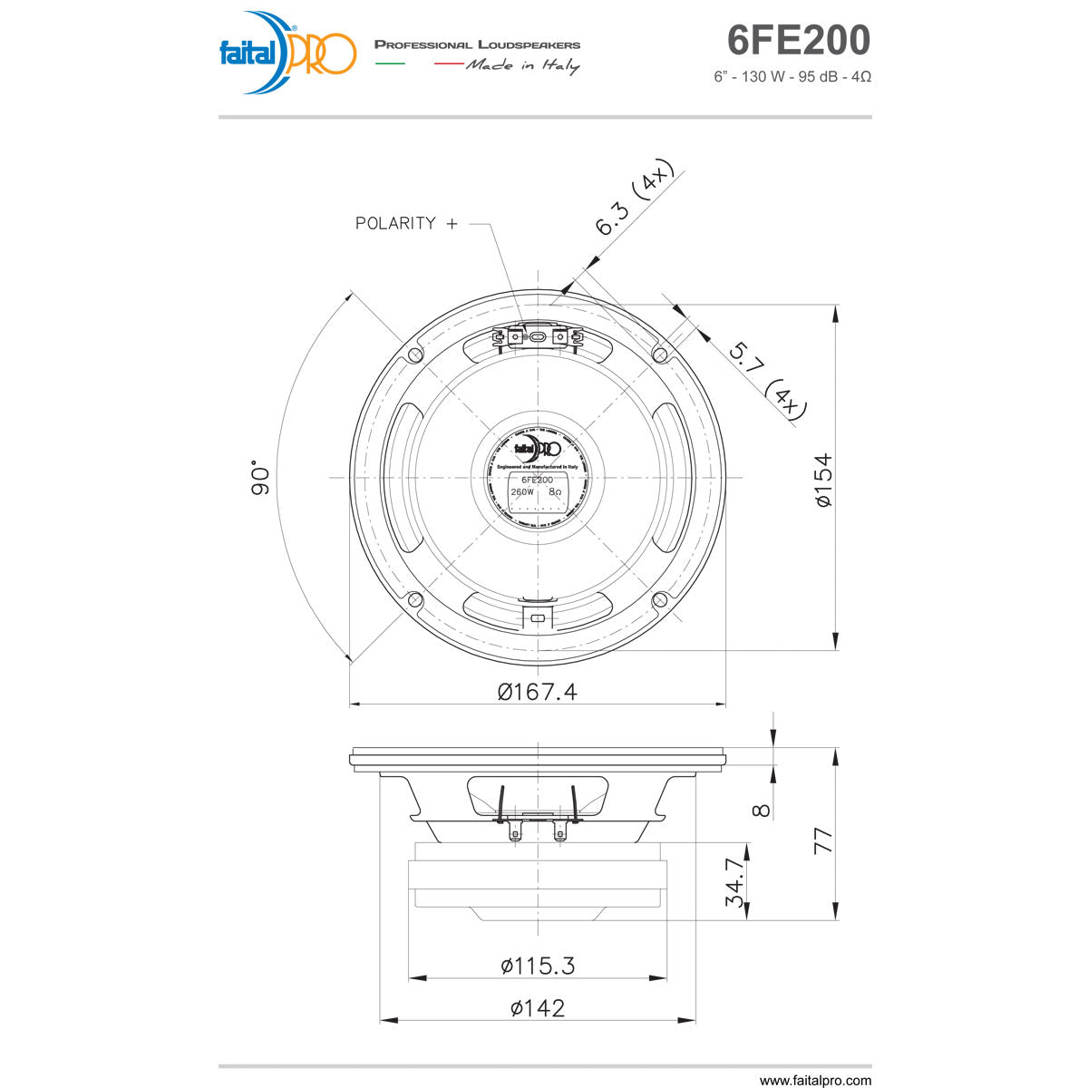 Faital PRO 6FE200 4ohm 6.5 inch Midrange Woofer Voice Speaker  260W 95dB